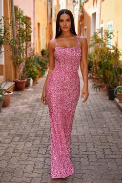 Style Jola Alamour The Label Pink Size 0 Sequined Military Tall Height Straight Dress on Queenly