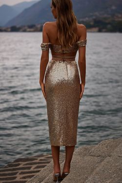 Style Fabiana Alamour The Label Gold Size 12 Military Sequined Tall Height Fabiana Straight Dress on Queenly