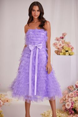 Style Tiana Alamour The Label Purple Size 4 Strapless Tall Height Tulle Cocktail Dress on Queenly