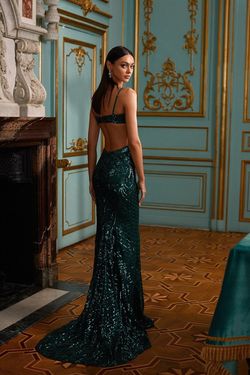 Style Selene Alamour The Label Green Size 0 Sequined Floor Length Cut Out Black Tie Straight Dress on Queenly
