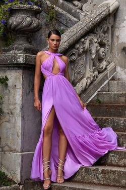 Style Gwen Alamour The Label Purple Size 0 Plunge Tulle Side slit Dress on Queenly