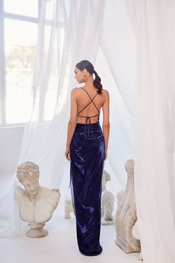 Style Claudia Alamour The Label Blue Size 12 Tall Height Navy Floor Length Side slit Dress on Queenly
