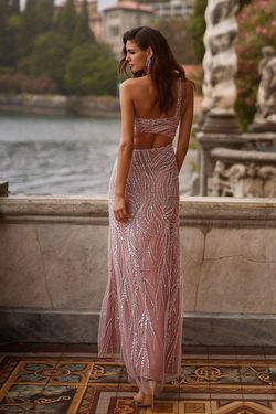 Style Kinsey Alamour The Label Pink Size 12 Tall Height Sequined Side slit Dress on Queenly