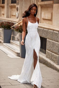 Style Zerlina Alamour The Label White Size 0 Pattern Floor Length Tall Height Sequined Side slit Dress on Queenly