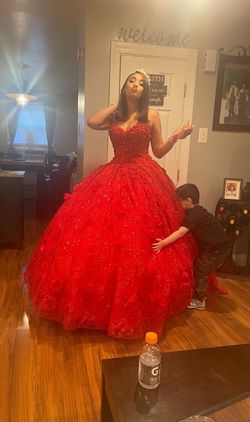 MoriLee Red Size 4 Free Shipping Ball gown on Queenly
