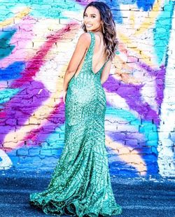 Jovani Green Size 2 Wedding Guest Liquid Beaded Shiny A-line Dress on Queenly