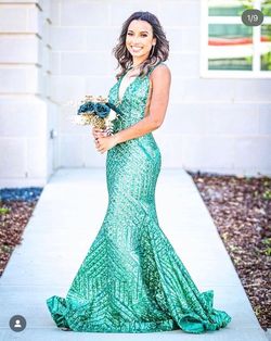 Jovani Green Size 2 Appearance Metallic Liquid Beaded A-line Dress on Queenly