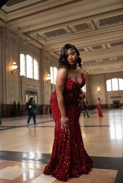 Portia and Scarlett Red Size 16 Euphoria Quinceanera Military Sequined Strapless Mermaid Dress on Queenly