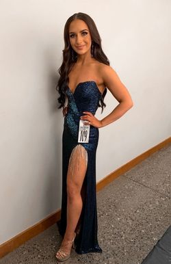 Sherri Hill Blue Size 0 Jewelled Floor Length Short Height Free Shipping 50 Off Side slit Dress on Queenly