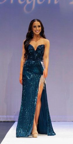 Sherri Hill Blue Size 0 Jewelled Floor Length Short Height Free Shipping 50 Off Side slit Dress on Queenly