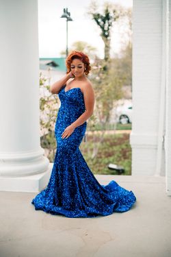 Amelia Couture Royal Blue Size 4 Sequined Strapless Prom Free Shipping Train Dress on Queenly