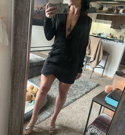 Runaway The Label Black Size 4 Blazer Plunge Mini Long Sleeve Cocktail Dress on Queenly