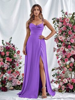 Style FSWD0913 Faeriesty Purple Size 0 Tall Height Satin Floor Length Side slit Dress on Queenly