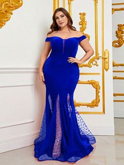 Style FSWD0989P Faeriesty Blue Size 24 Sheer Military Velvet Floor Length Mermaid Dress on Queenly