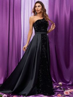 Style FSWD9013 Faeriesty Black Size 8 Polyester Satin Military Sequined Mermaid Dress on Queenly