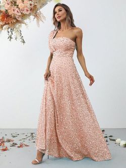 Style FSWD0867 Faeriesty Gold Size 4 Sequined Military Floor Length One Shoulder A-line Dress on Queenly