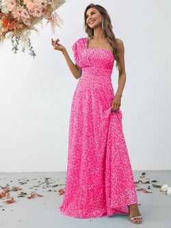 Style FSWD0867 Faeriesty Pink Size 4 Sequined Floor Length A-line Dress on Queenly
