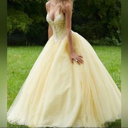 MoriLee Yellow Size 10 Quinceanera Spaghetti Strap Mori Lee Ball gown on Queenly