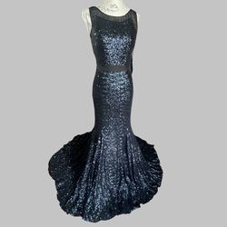 Badgley Mischka Blue Size 2 Free Shipping Black Tie Pageant Navy Ball gown on Queenly