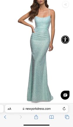 New York Dresses Light Blue Size 4 Floor Length Mermaid Dress on Queenly