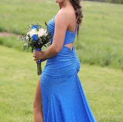 Sherri Hill Blue Size 2 Sequined Prom Floor Length Side slit Dress on Queenly