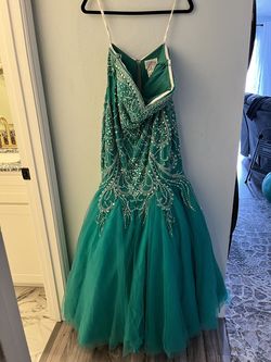 Style 16162 Tiffany Designs Green Size 16 Military Mermaid Dress on Queenly