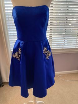 Sherri Hill Royal Blue Size 8 Pockets Midi Cocktail Dress on Queenly