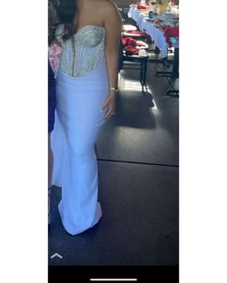 Walone fashion group White Size 8 Medium Height Jewelled Floor Length Custom Straight Dress on Queenly