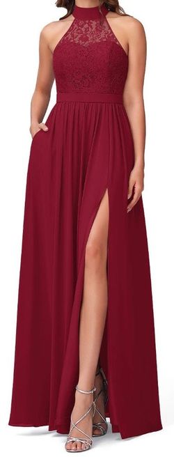 Azazie Red Size 10 Floor Length Black Tie Side slit Dress on Queenly