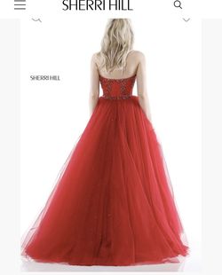 Sherri Hill Red Size 8 Satin Black Tie Floor Length Ball gown on Queenly