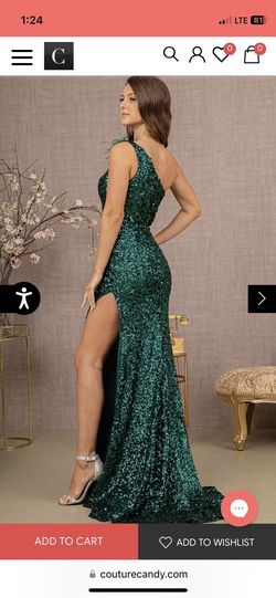 Style GL3129 Elizabeth K GLS Green Size 6 Prom One Shoulder Pageant Floor Length Sequined Side slit Dress on Queenly