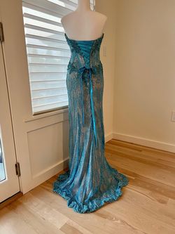 MoriLee Blue Size 6 Prom Turquoise Side slit Dress on Queenly