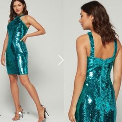 Aidan Mattox Blue Size 14 Euphoria Sequined Homecoming Teal Cocktail Dress on Queenly