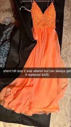 Sherri Hill Orange Size 2 Plunge Sorority Formal Black Tie Ball gown on Queenly