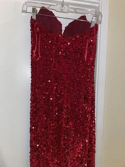 Portia and Scarlett Red Size 0 Fully Beaded Winter Formal Pageant Mermaid Dress on Queenly