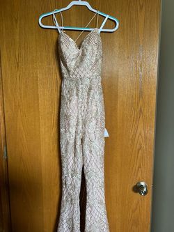 Rachel Allan Nude Size 4 Appearance Sequined Jumpsuit Dress on Queenly