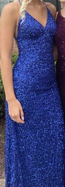 Aleta Blue Size 4 Black Tie Prom Floor Length Side slit Dress on Queenly