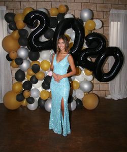 Primavera Blue Size 00 Floor Length Black Tie Prom Side slit Dress on Queenly