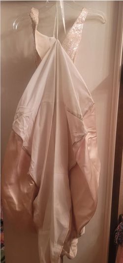 David's Bridal Nude Size 14 Pageant Floor Length Train Dress on Queenly
