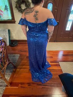 Cinderella Divine Blue Size 18 Plus Size Floor Length Black Tie Side slit Dress on Queenly