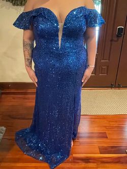 Cinderella Divine Blue Size 18 Pageant Side slit Dress on Queenly