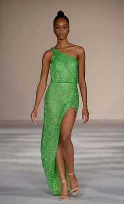 Sherri Hill Green Size 6 Floor Length One Shoulder Side slit Dress on Queenly