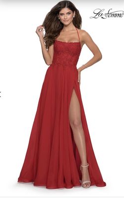 La Femme Red Size 0 Strapless Floor Length Straight Dress on Queenly