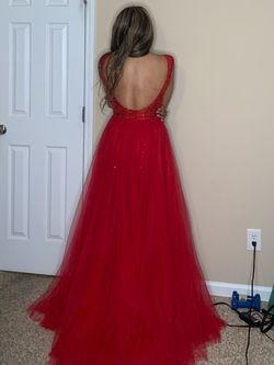 Jovani Red Size 8 Floor Length Train Dress on Queenly