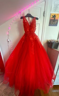 Jovani Red Size 10 Black Tie Prom Ball gown on Queenly