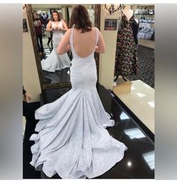 Jovani White Size 6 Floor Length Mini 50 Off Shiny Mermaid Dress on Queenly