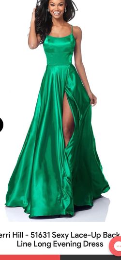 Sherri Hill Green Size 2 Floor Length Black Tie Straight Dress on Queenly