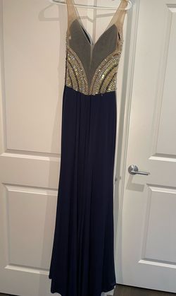 Terani Couture Blue Size 2 Floor Length Pageant Wedding Guest Side slit Dress on Queenly