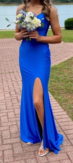 Alyce Paris Blue Size 00 Floor Length Prom Side slit Dress on Queenly
