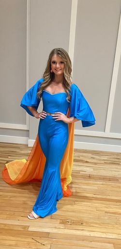 Johnathan Kayne Blue Size 2 Cape Long Sleeve Free Shipping Jumpsuit Dress on Queenly